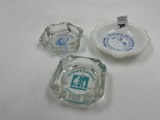 3 glass advertizement ashtrays howard johnson , paul bunyan center