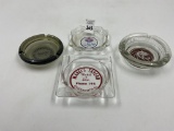 4 - glass ashtrays standard oil , avanti , mabels tavern