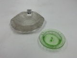 1 - Blenko Glass ashtray , 1- green uranium glass ashtray