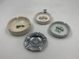 3- glass ceramic advirtizement ashytays, hennessy , village of tabaccoville, cadillac 1- metal 3 inc