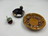 1 - 8in ceramic ashtray, 1.5 in ceramic with pipe ashtray , 1 crab ashtray