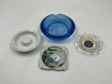 1 - vintage round blue ashtray 7in, 1- 5 in glass henry j hyde ashtray 1- 5in niagara falls ashtray