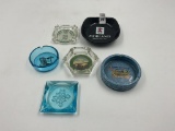 6 ashtrays - 1 -4in del webbs, mendota bank, 2 glass, 1- 8in wade pdm morland brewers  1711