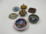 7 - ashtrays - 1 - 4 in tin bridal cave mo. , 1 - 4in brown scott prophestown, 4in coin, 1 - 4in tin