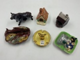 6 vintage ashtrays fish, cows, chicken