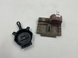 2 ashtrays . 1-4 inch cast anuil, 1-7 inch anchor metal