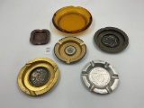 6 misc - mcm large amber glass - ornate metal tray - indiana - iowa - rare us army