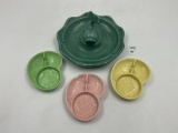 4 misc -  3 shawnee pottery pink (has small chip) - large pottery fish