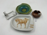 4 misc - round/cat - scotty dog - mcm green usa - 1950s porcelain horse