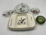 5 misc - Round green fenton - glass round lion - 1970 mallard duck - wyalusing park mallard ducks wi