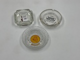 3 Glass Advertizing Ash Trays - Funeral - Princeton Club - Western