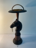 1970s wood horse smoking stand amber glass