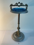 Art deco smoking stand blue glass