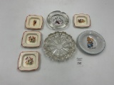 7 misc - 4 england dog trays - honey bear farm - old san fransisco steak house - mcm round glass