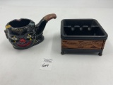 1920s black cat pipe ashtray - mcm square ashtray