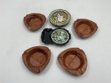 6 misc - cast iron homestead - 4 mcm wood trays - mexico ahtray