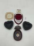 5 misc - 2 metal hearts - falstaff beer - jamaica - bennison sanitary kewanee il