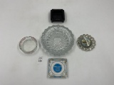 5 misc - mcm heavy large glass tray - michigan the locks - chicago morrison hotel - ramada inn - bf
