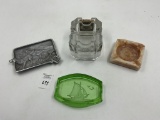 4 misc - 1960s green sailing boat - aztec marble - mcm glass match book holder tray - vintage metal
