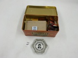 Tin with approx 100 ADV match books - ronald reagan brandywine inn dixon il
