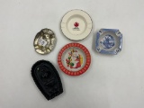 5 misc - carved hawaii - 1950s christmas santa - 1982 knoxville worlds fair - ozarks tin - blue delp