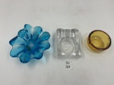3 misc - mcm ruffle blue tray - heavy glass 1960s tray - dixon il city national bank