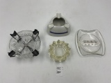 4 misc - 3 sided porcelain - mcm round cut glass metal frame - mcm round cut glass - glass ashtray