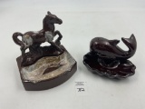 2 mcm porcelain trays horse and whale