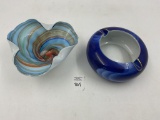 1 mcm venetian art glass - mcm round blue swirl
