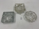 3 mcm cut glass clear ashtrays