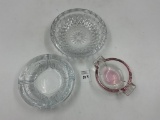 Mcm 3 ornate cut glass clear ashtrays