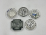 5 glass advertizing ashtrays - Iowa - Pa - Arizona