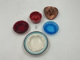 Fransiscan ware - miller beer - metal cowboy hat - red and blue glass ashtrays