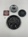 4 misc - Mcm large free masons tray - chrome butlers brothers auto parts - purple glass floral - dak