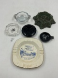 6 misc - Black glass round tray - clear glass bowl - grouse bird tray - dog tray - mexico aztec - ti