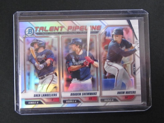 2021 BOWMAN CHROME TALENT PIPELINE SHEA LANGLIERS,BRADEN SHEWMAKE,DREW WATERS BRAVES PROSPECT REFRAC