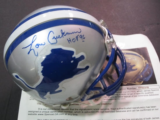 Lou Creekmur Detroit Lions Signed Mini Helmet w case JSA Certified Full Letter