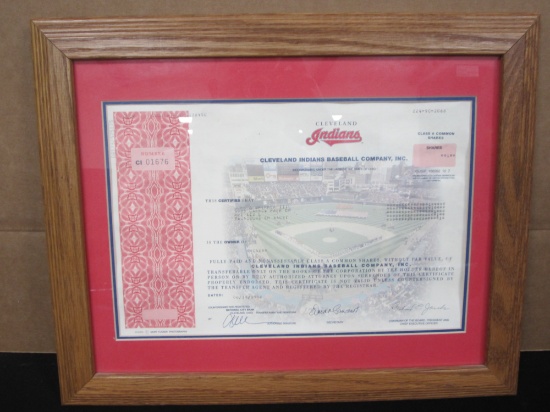 Cleveland Indians Stock Certificate Framed