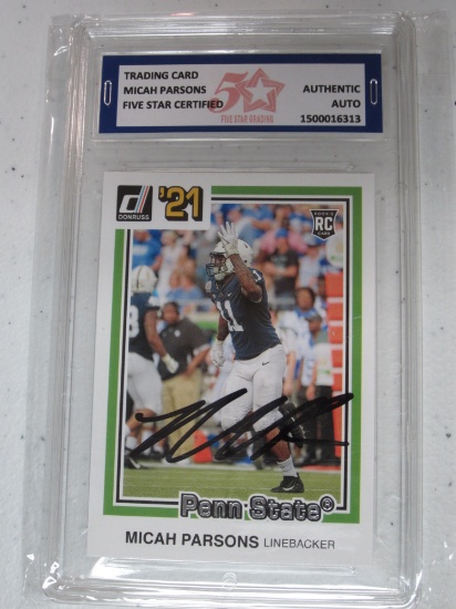 Micah Parsons Authentic Autographed Trading Card Five Star Graded