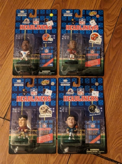 4 unopened headliners lot; marcus allen/bruce smith/steve young/mark brunell