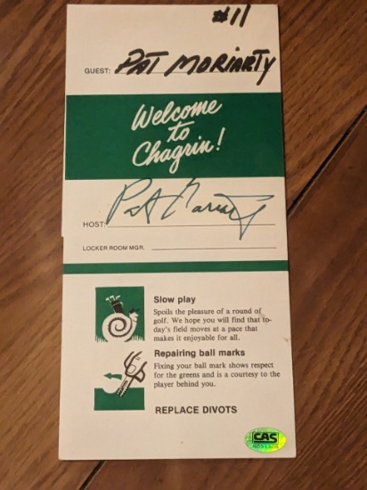 Pat Moriarity autographed locker tag with coa