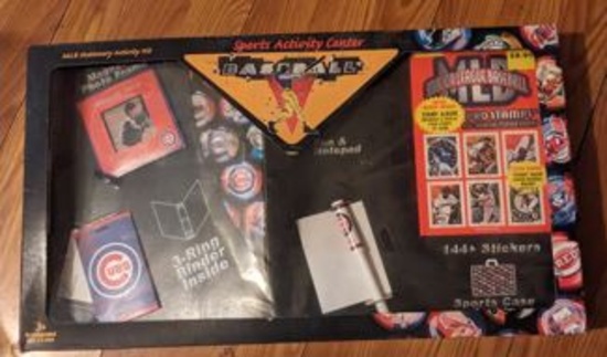Sealed 3 ring mlb binder with sports case, "144+ stickers" holds
