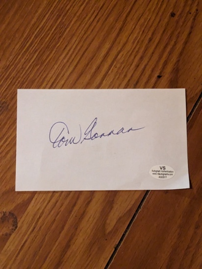 Tom Gorman autographed index card with coa
