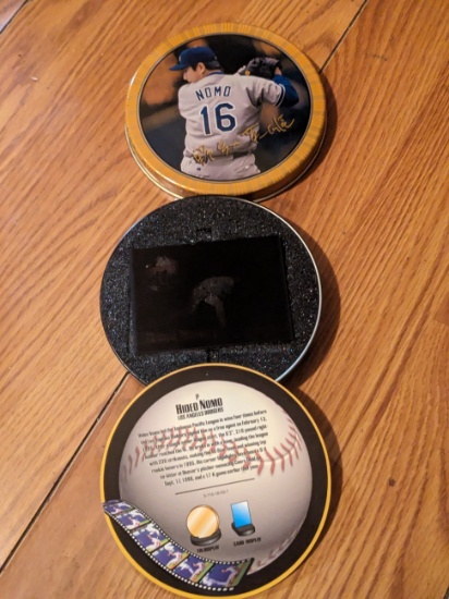 1997 MLB TOPPS SCREEN PLAY MOVING ACTION BASEBALL CARD & TIN HIDEO NOMO DODGERS
