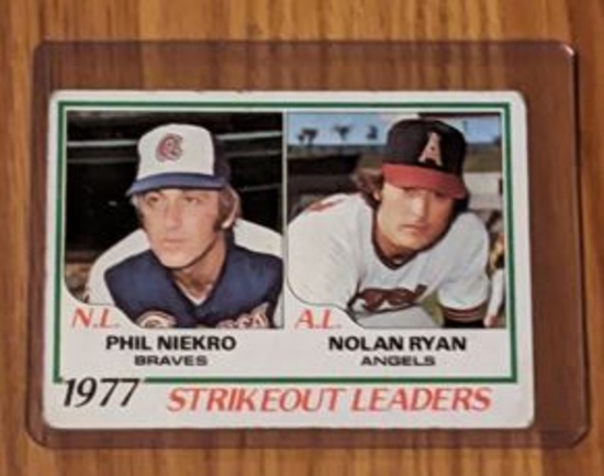 1978 Topps "1977 Strikeout Leaders" Phil Niekro/Nolan Ryan Baseball Card #206