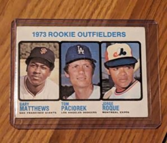 1973 Topps Rookie Outfielders - Gary Matthews Tom Paciorek Jorge Roque (#606)
