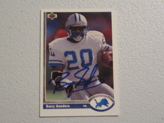BARRY SANDERS SIGNED TRADING CARD WITH COA