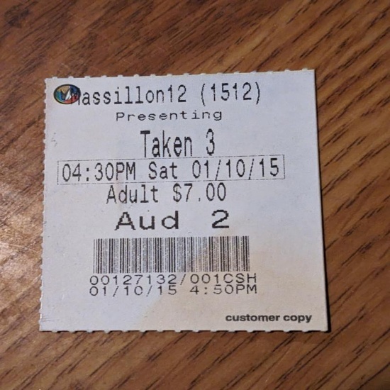 "Taken 3" 2015 ticket massillon12 aud 2