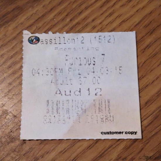"Furious 7" ticket massillon12 aud 12
