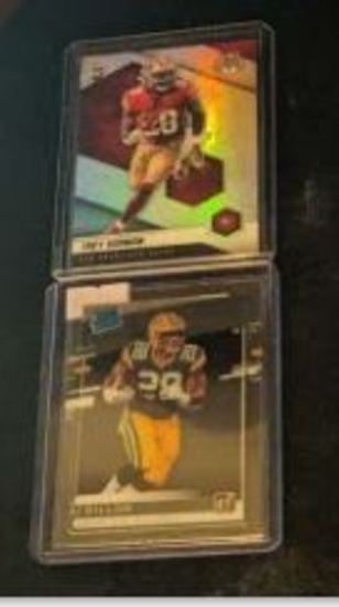 x2 NFL RB lot Rated Rookie (Acetate)clear AJ Dillon and RC Trey Sermon silver insert